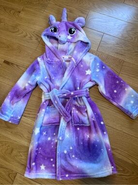 Kids Unicorn Hooded Bathrobe - Purple Star Galaxy